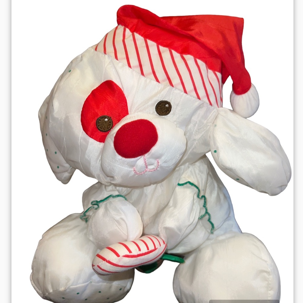 VINTAGE 1990 FISHER PRICE CHRISTMAS PUPPY DOG PUFFALUMP STUFFED ANIMAL PLUSH TOY - Picture 2 of 3